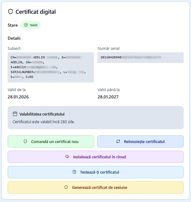 Vizualizare certificat calificat digital în Doxera
