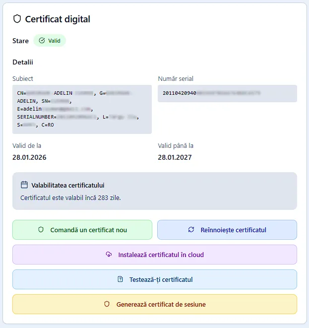 Vizualizare certificat calificat digital în Doxera