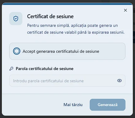 Certificat de sesiune în Doxera